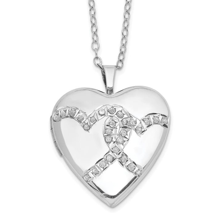 Sterling Silver Diamond Double Heart Locket 18 inch Necklace