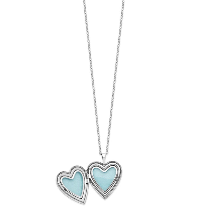 Sterling Silver Diamond Double Heart Locket 18 inch Necklace