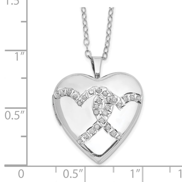 Sterling Silver Diamond Double Heart Locket 18 inch Necklace