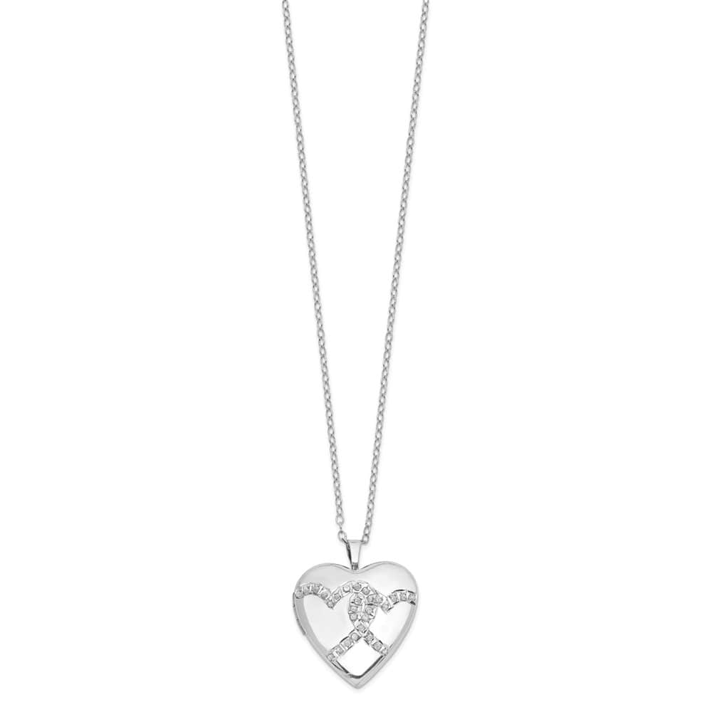 Sterling Silver Diamond Double Heart Locket 18 inch Necklace