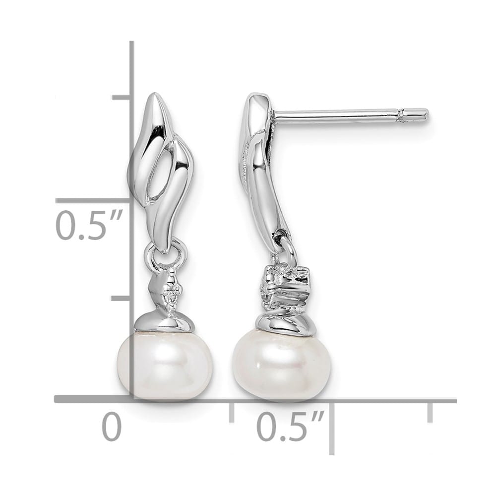 Sterling Silver Diamond & FW Cultured Pearl Post Ear Earrings, view 4 of 4