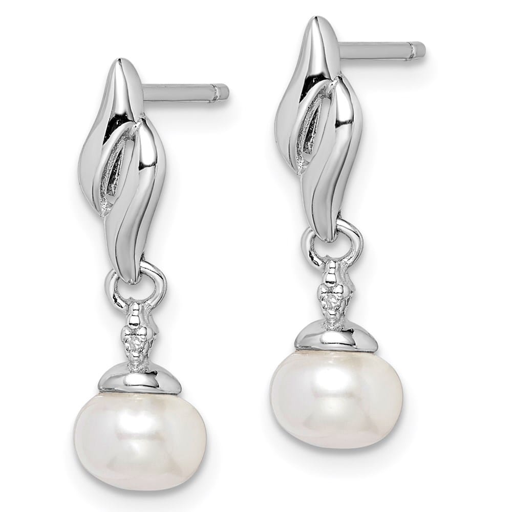 Sterling Silver Diamond & FW Cultured Pearl Post Ear Earrings, view 2 of 4