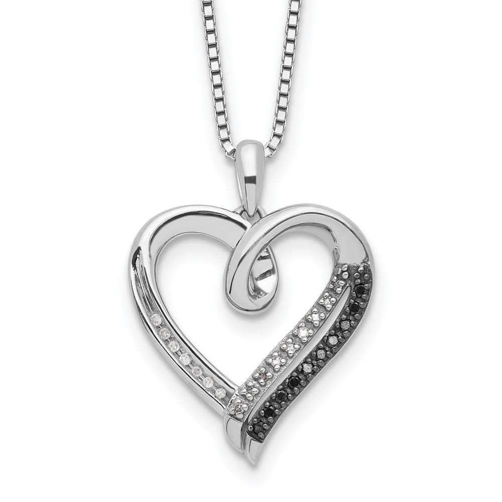 Sterling Silver Diamond Heart 10 Stone Box Chain 18 inch Necklace