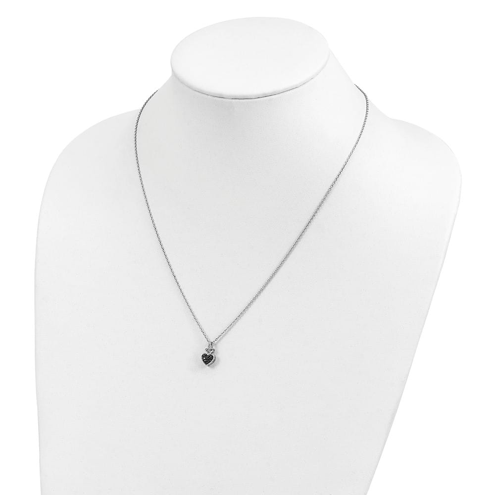 Sterling Silver Diamond Heart 2 Stone Cable Chain 18 inch Necklace