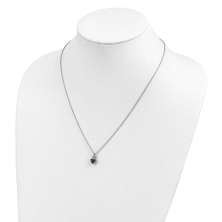 Sterling Silver Diamond Heart 2 Stone Cable Chain 18 inch Necklace