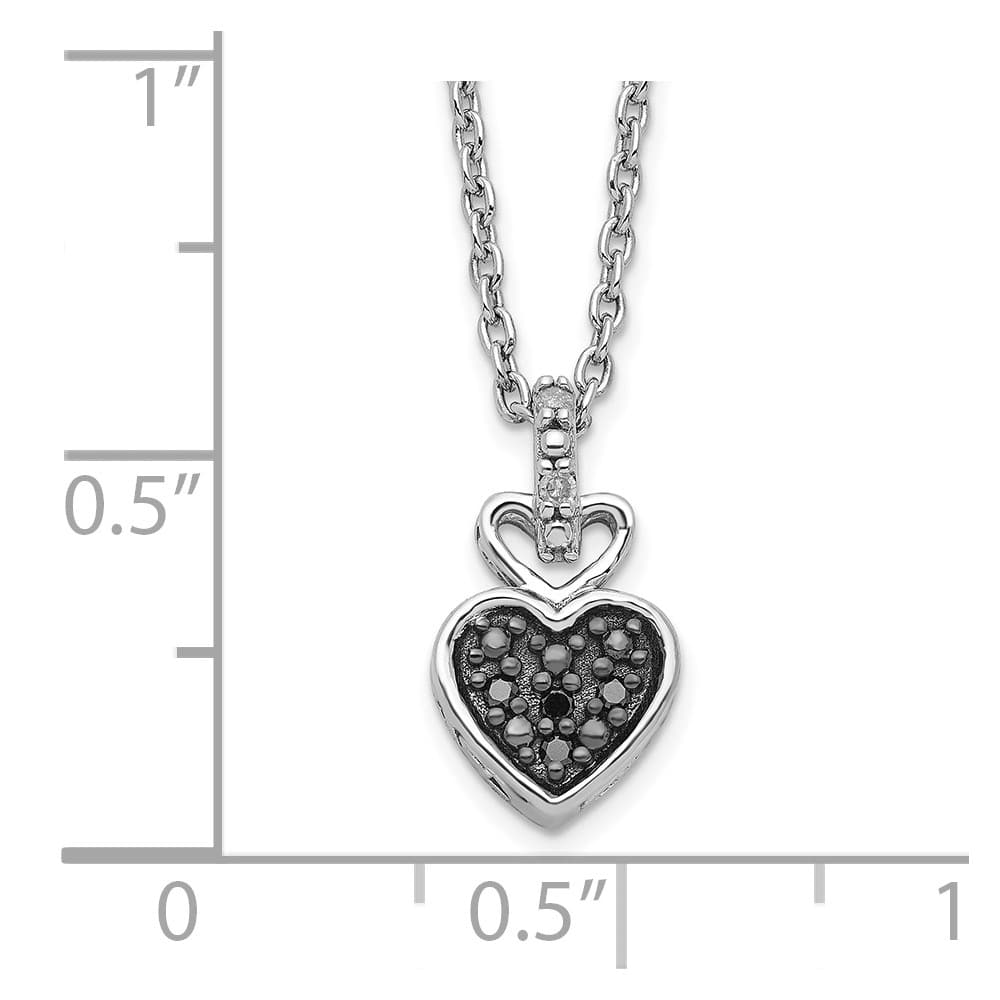 Sterling Silver Diamond Heart 2 Stone Cable Chain 18 inch Necklace