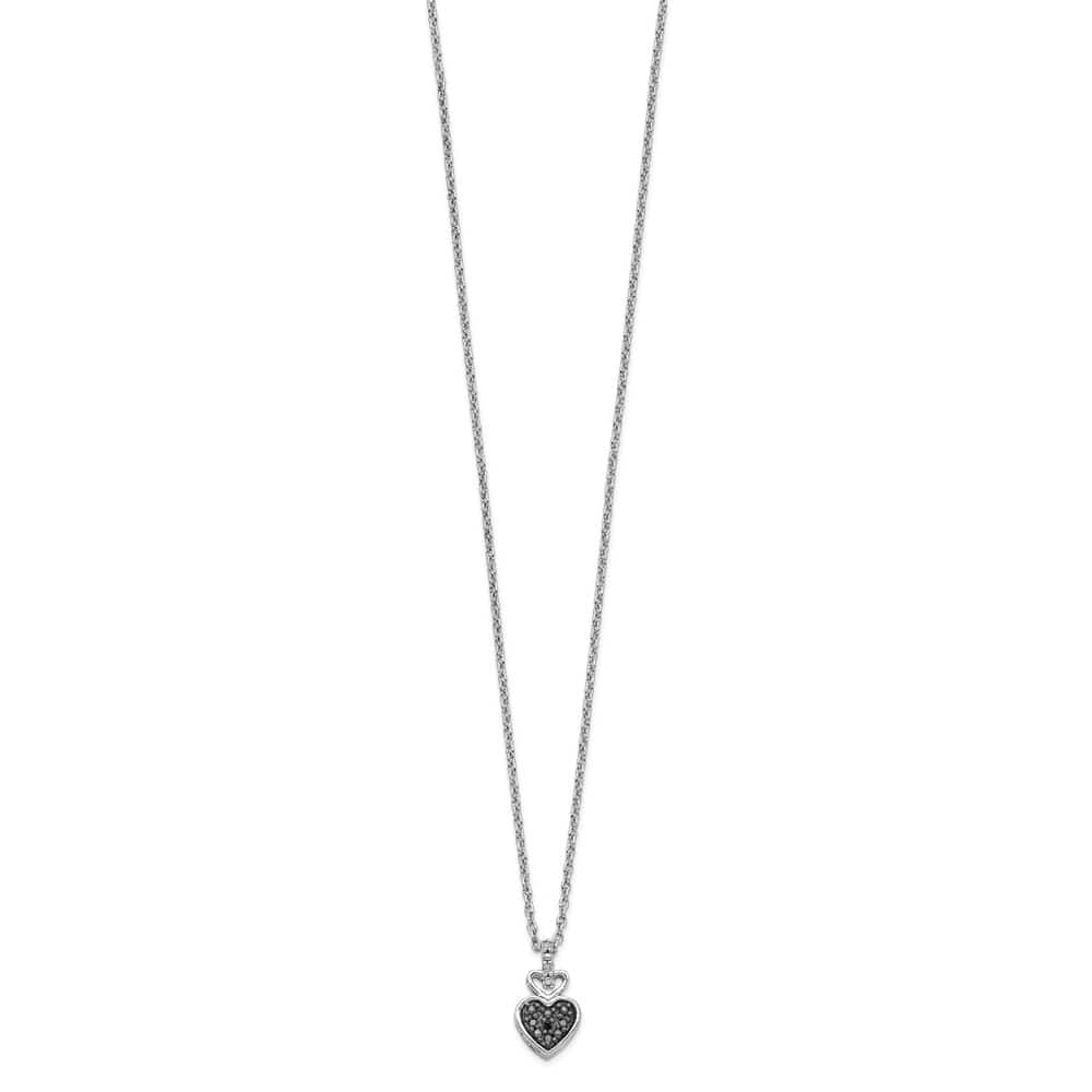 Sterling Silver Diamond Heart 2 Stone Cable Chain 18 inch Necklace