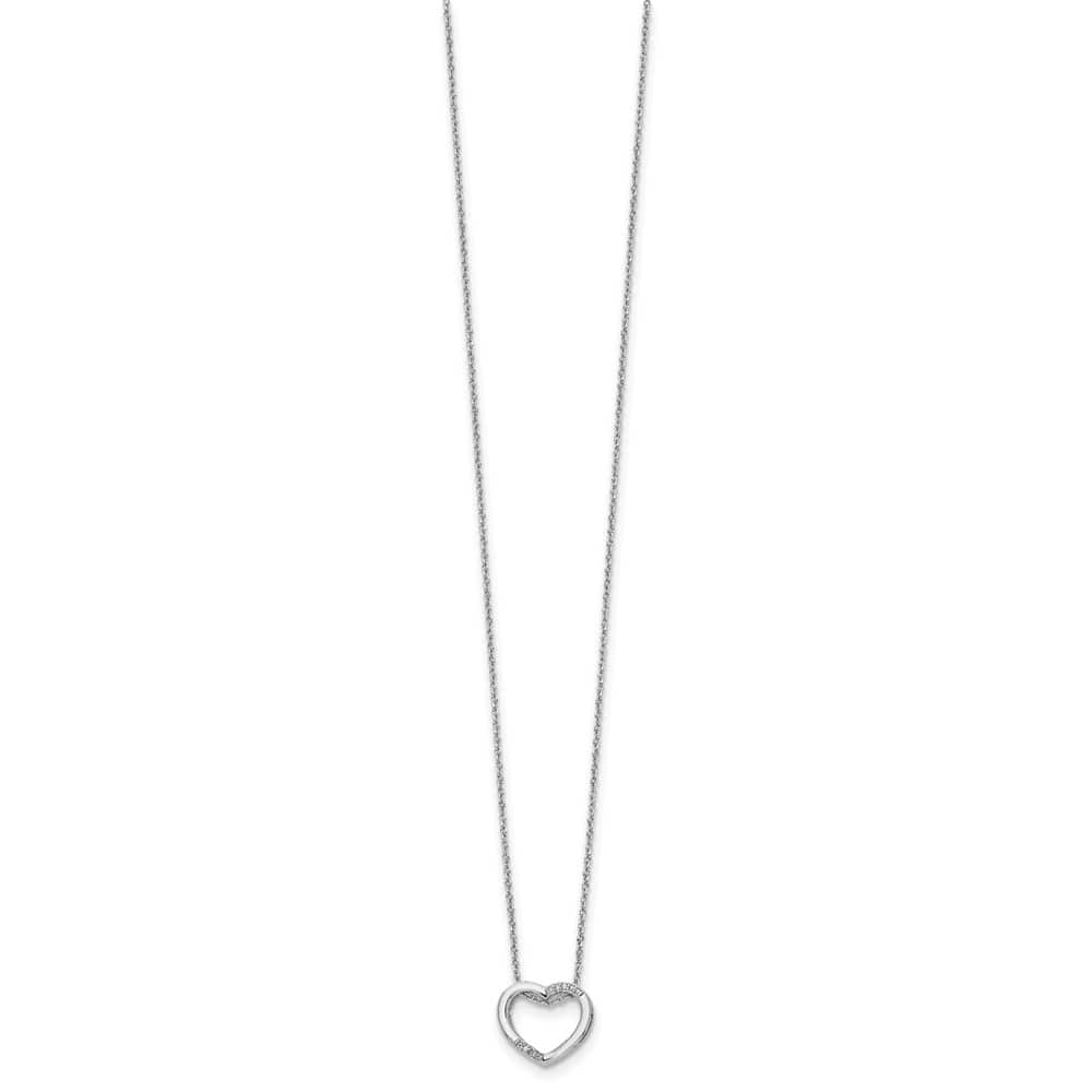 Sterling Silver Diamond Heart 2 Stone Cable Chain 20 inch Necklace