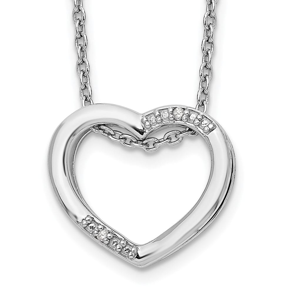 Sterling Silver Diamond Heart 2 Stone Cable Chain 20 inch Necklace