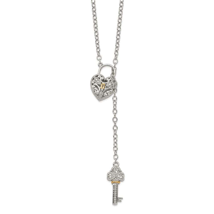 Sterling Silver Diamond Heart Lock and Key 18 inch Necklace