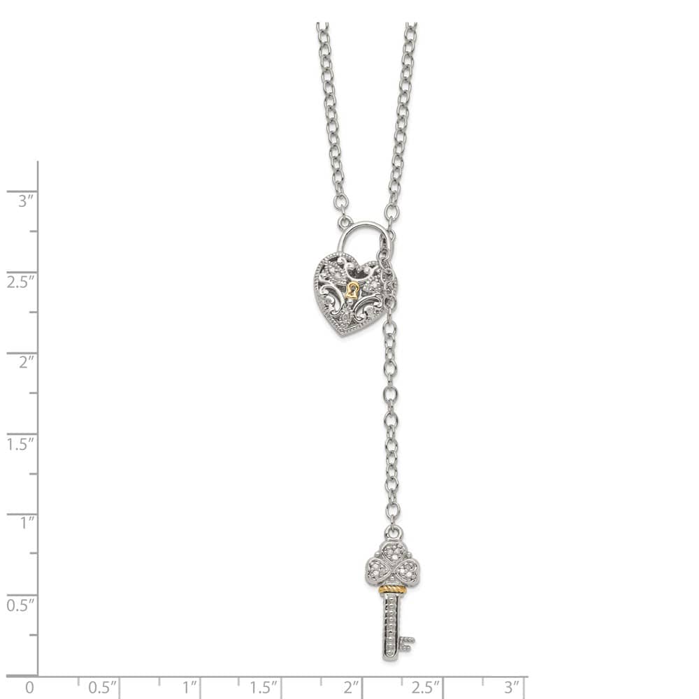 Sterling Silver Diamond Heart Lock and Key 18 inch Necklace
