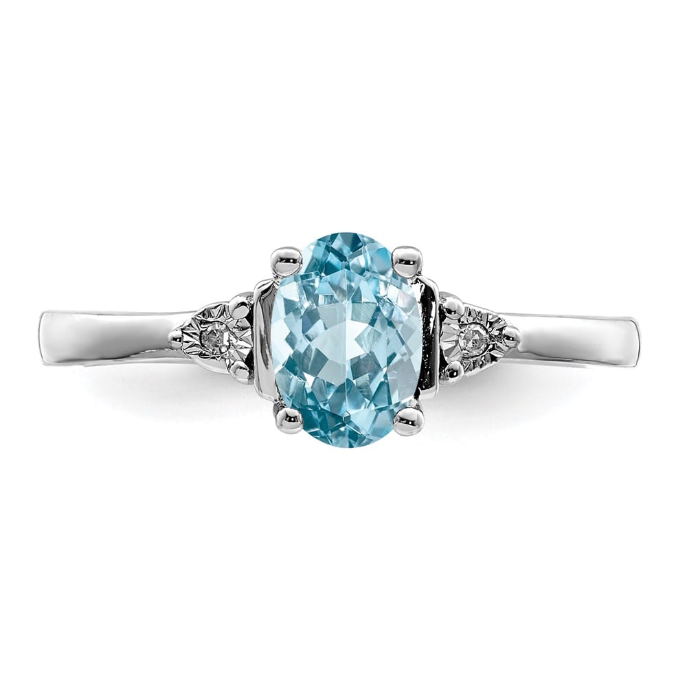 Sterling Silver Diamond & Light Blue Topaz Ring