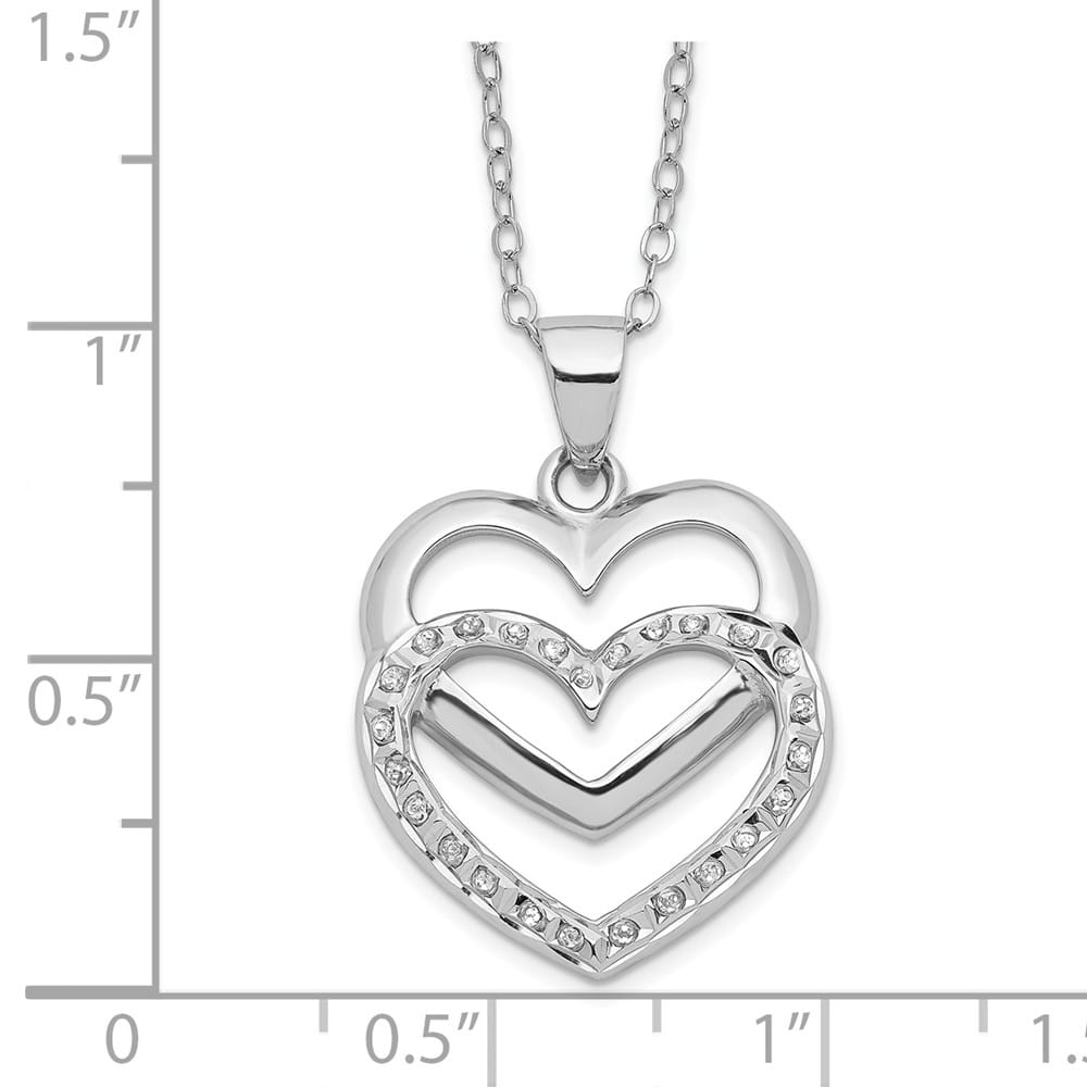 Sterling Silver Diamond Mystique Diamond Double Heart 18 inch Necklace