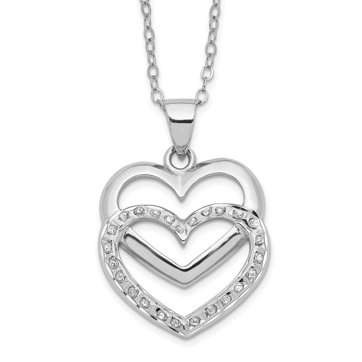 Sterling Silver Diamond Mystique Diamond Double Heart 18 inch Necklace