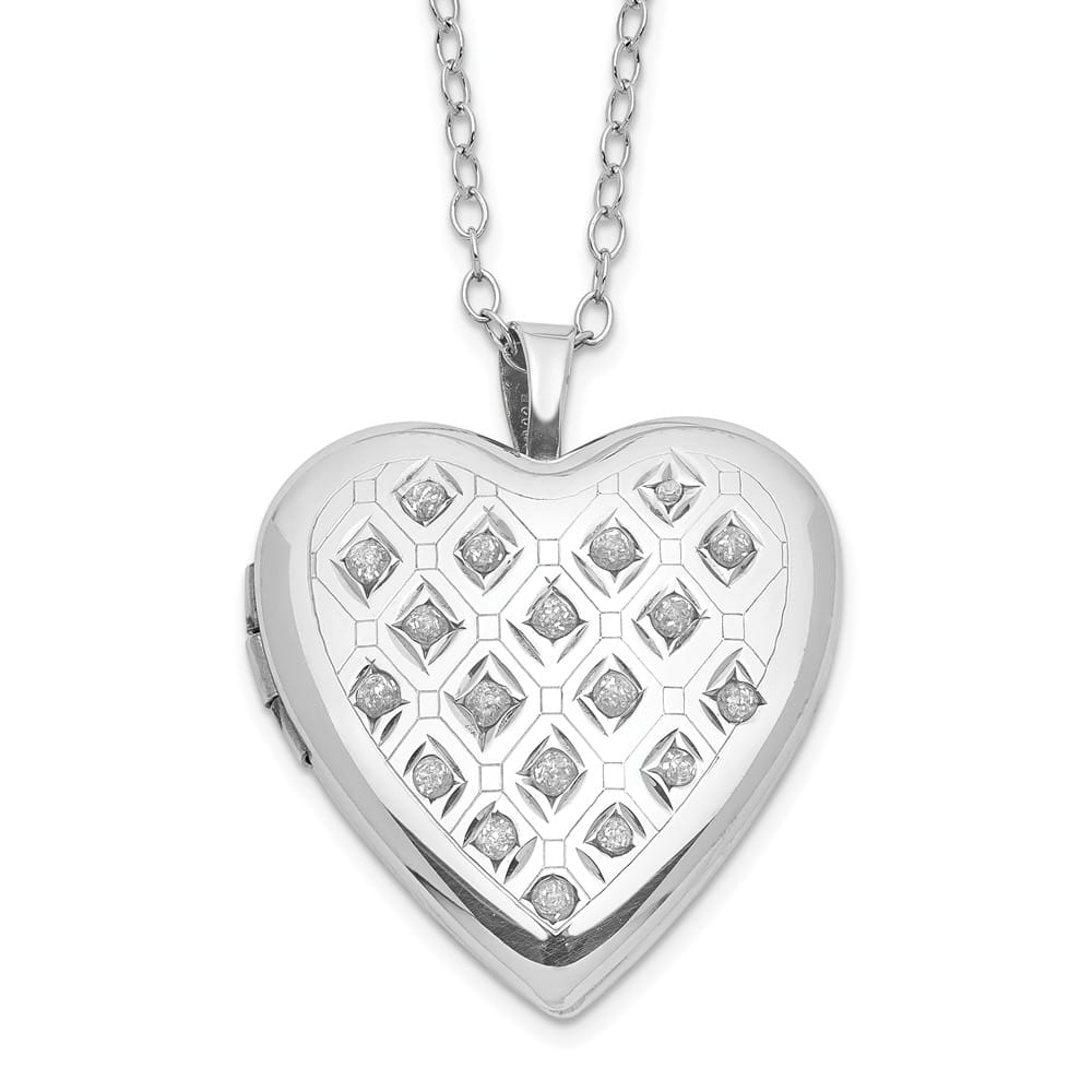 Sterling Silver Diamond Mystique Diamond Heart Locket 18 inch Necklace