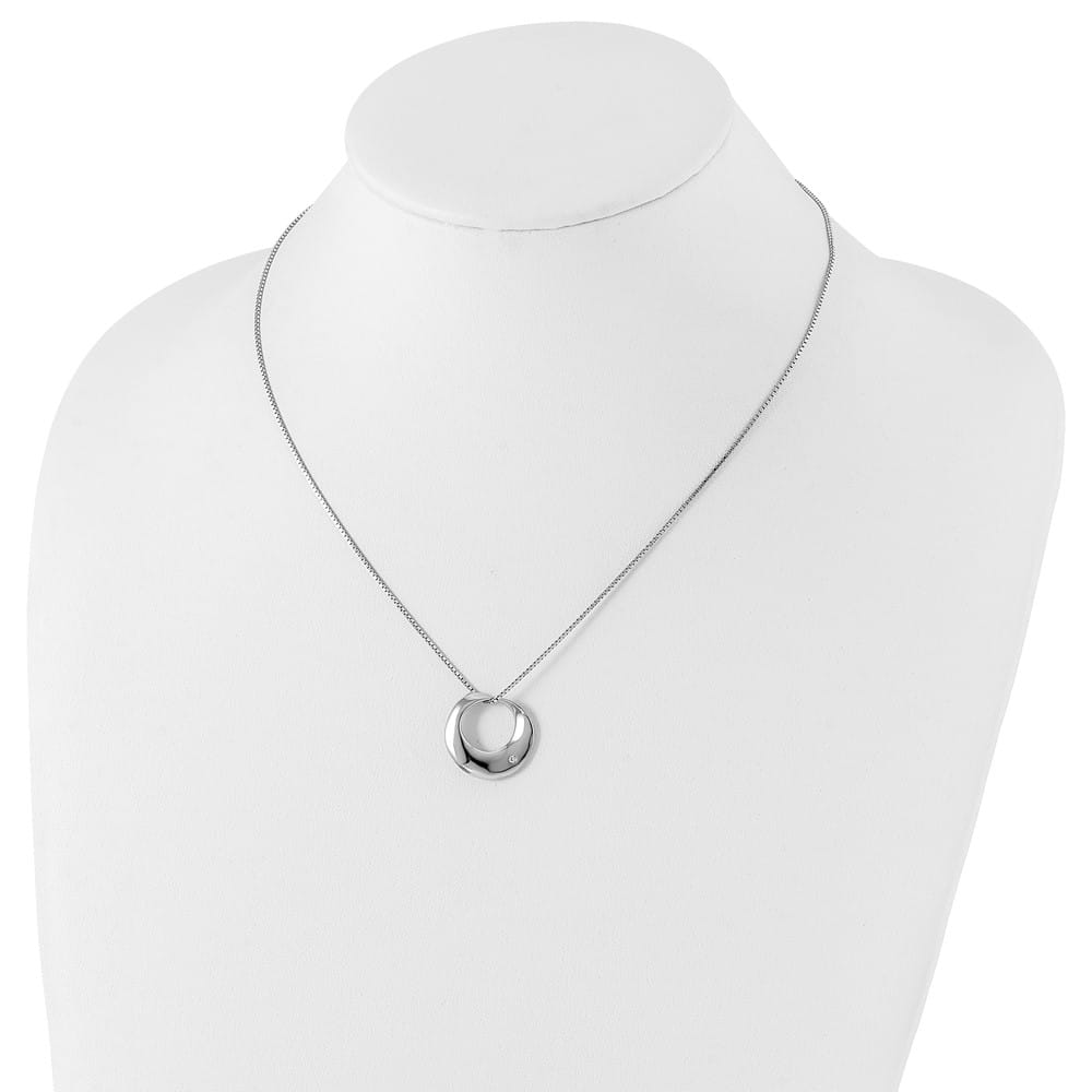 Sterling Silver Diamond Open Circle 21x22 mm 20 inch Necklace