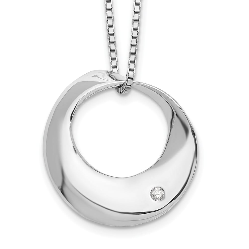 Sterling Silver Diamond Open Circle 21x22 mm 20 inch Necklace
