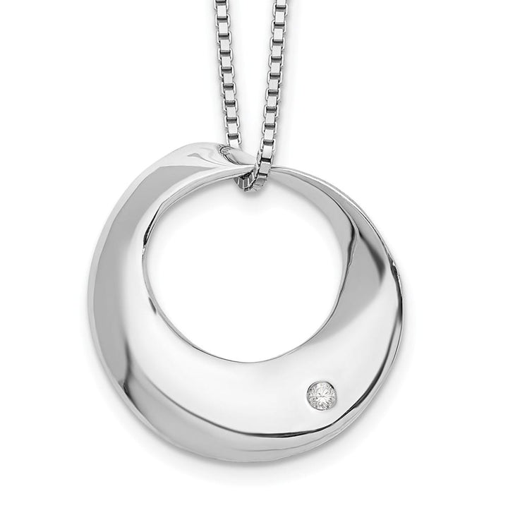 Sterling Silver Diamond Open Circle 21x22 mm 20 inch Necklace