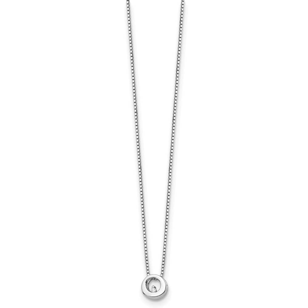 Sterling Silver Diamond Open Circle Box Chain 9x9 mm 20 inch Necklace