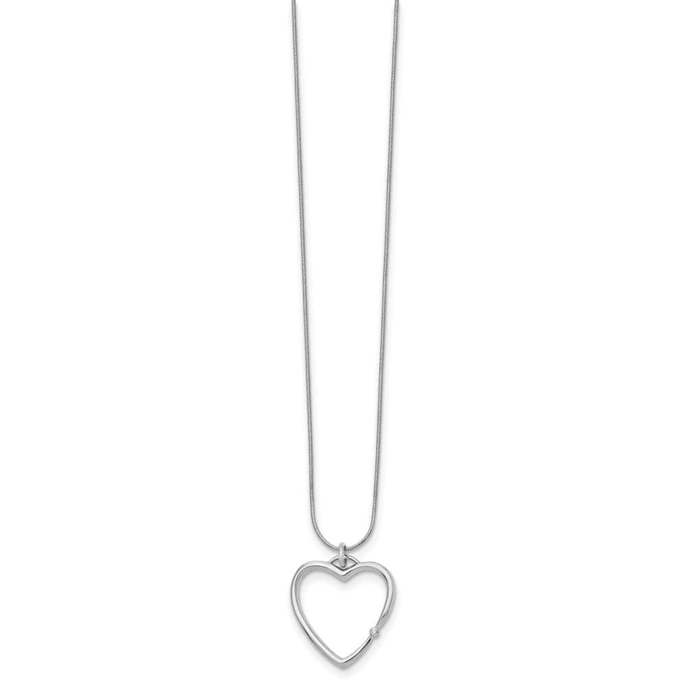 Sterling Silver Diamond Open Heart Snake Chain 20 inch Necklace