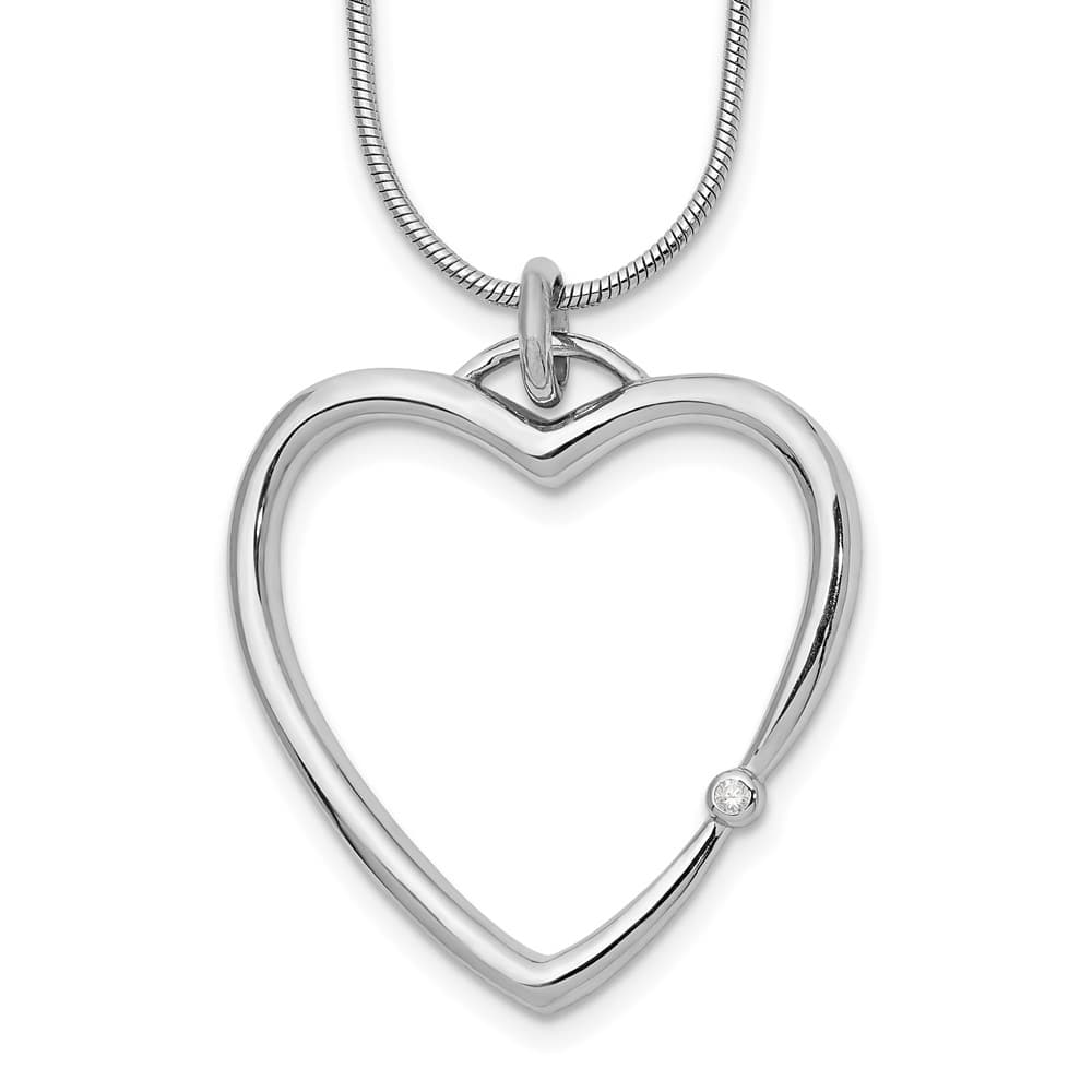 Sterling Silver Diamond Open Heart Snake Chain 20 inch Necklace