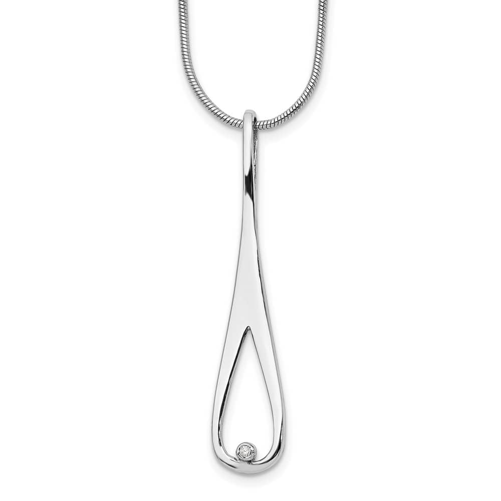 Sterling Silver Diamond Open Teardrop Snake Chain 20 inch Necklace
