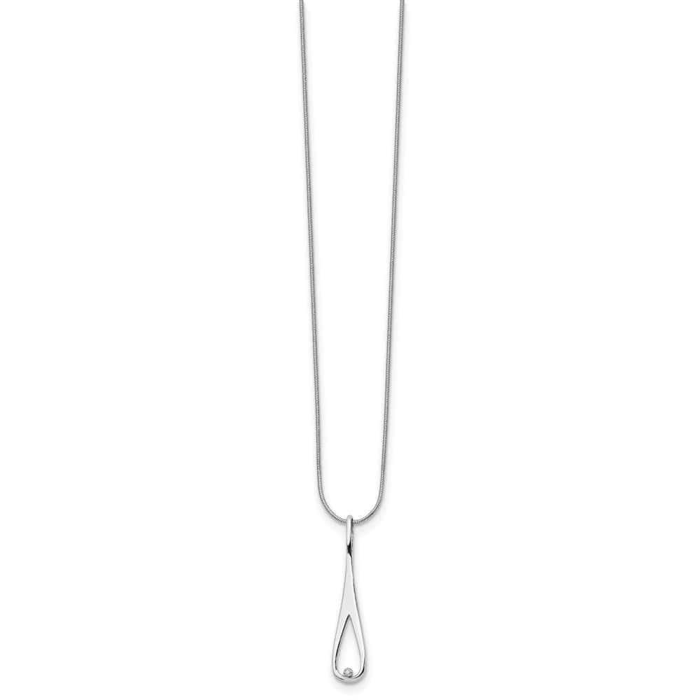 Sterling Silver Diamond Open Teardrop Snake Chain 20 inch Necklace