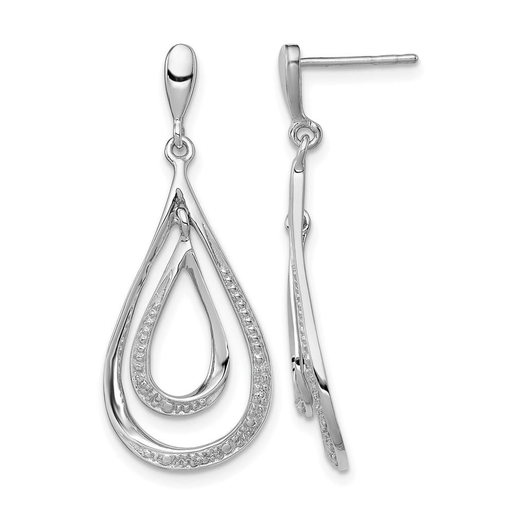 Sterling Silver Diamond Post Dangle 34 x 13 mm Earrings, view 1 of 4
