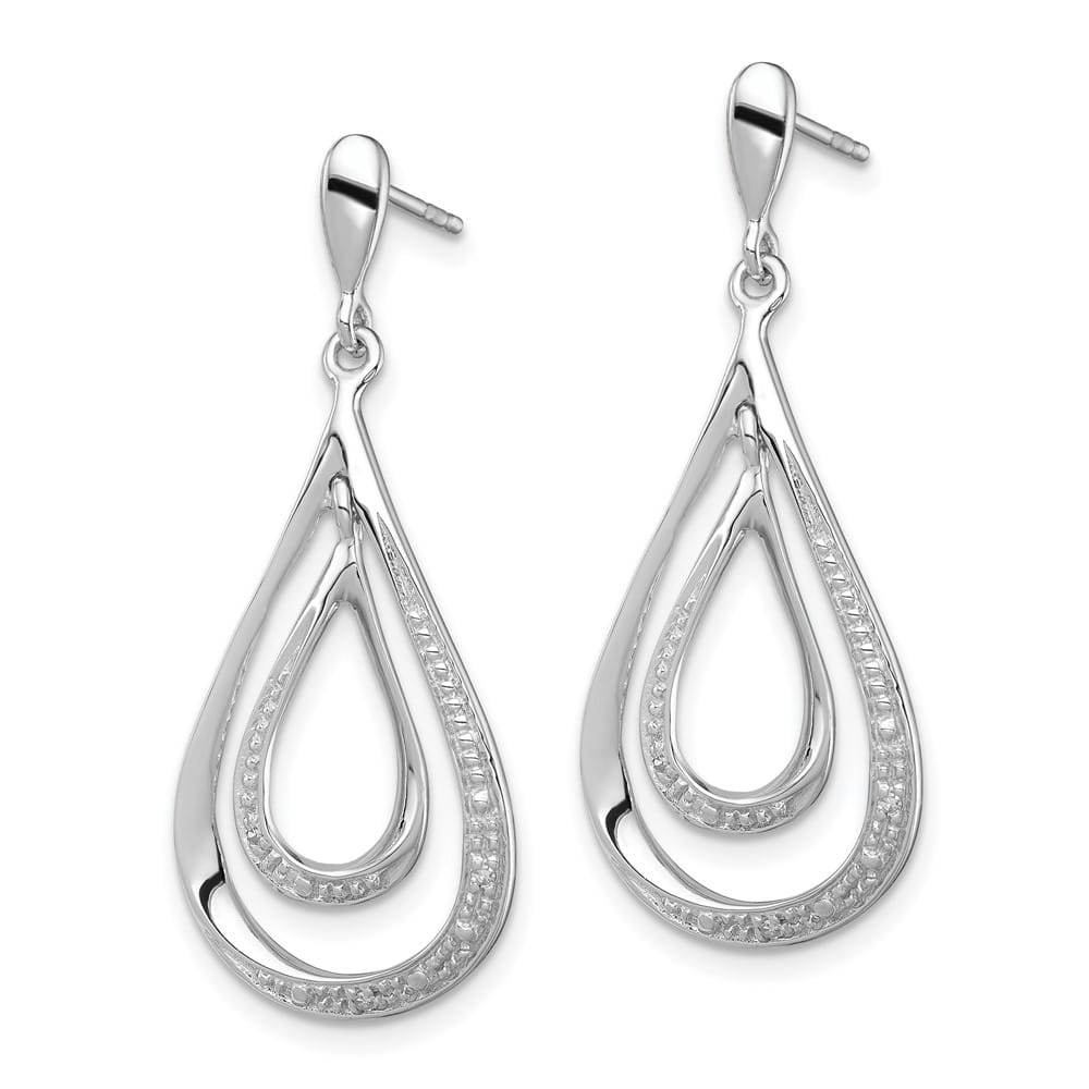 Sterling Silver Diamond Post Dangle 34 x 13 mm Earrings, view 2 of 4