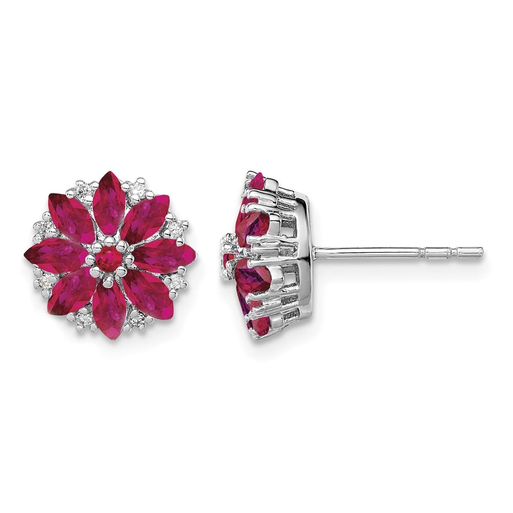 Sterling Silver Diamond & Ruby Earrings, view 1 of 4