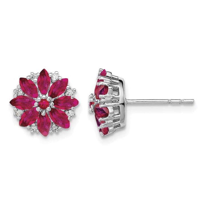 Sterling Silver Diamond & Ruby Earrings, view 1 of 4