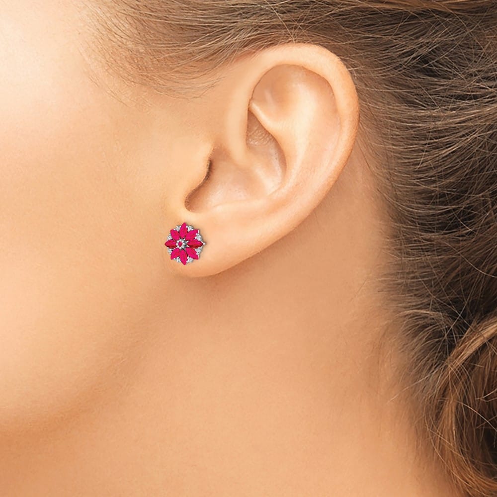 Sterling Silver Diamond & Ruby Earrings, view 3 of 4