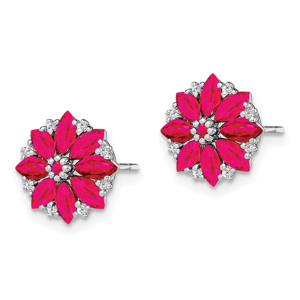 Sterling Silver Diamond & Ruby Earrings, view 2 of 4