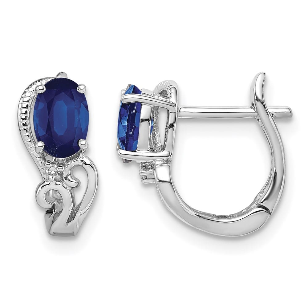Sterling Silver Diamond & Sapphire Hinged Earrings, view 1 of 4