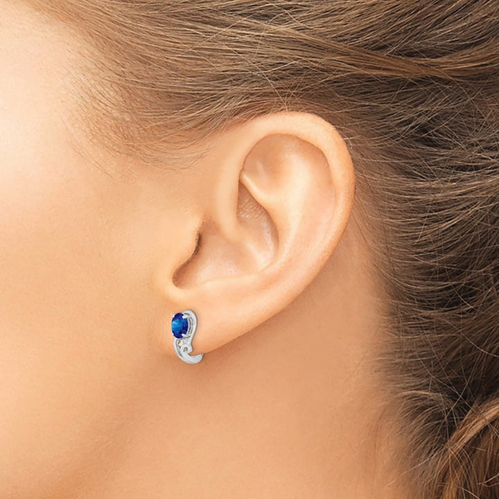 Sterling Silver Diamond & Sapphire Hinged Earrings, view 3 of 4