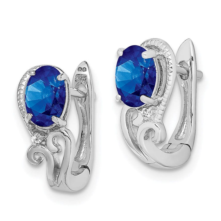 Sterling Silver Diamond & Sapphire Hinged Earrings, view 2 of 4