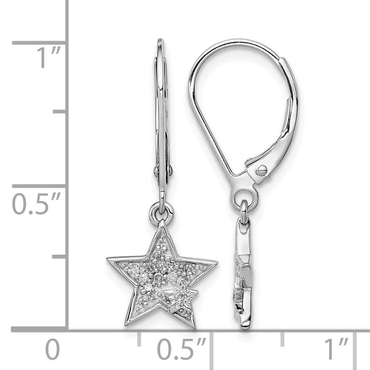 Sterling Silver Diamond Star Leverback Earrings, view 4 of 4