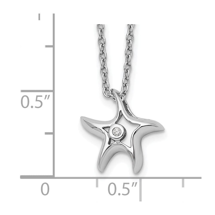 Sterling Silver Diamond Starfish Slide Pendant 18 inch Necklace