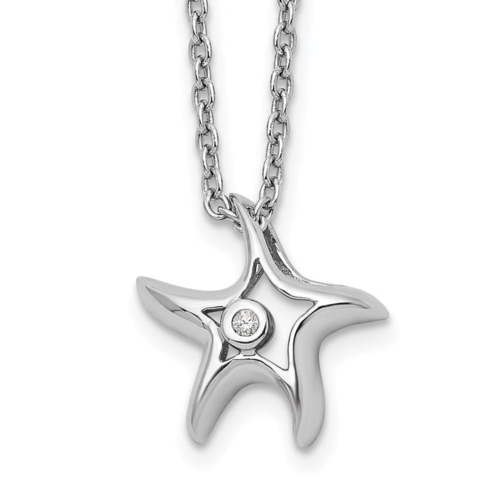 Sterling Silver Diamond Starfish Slide Pendant 18 inch Necklace