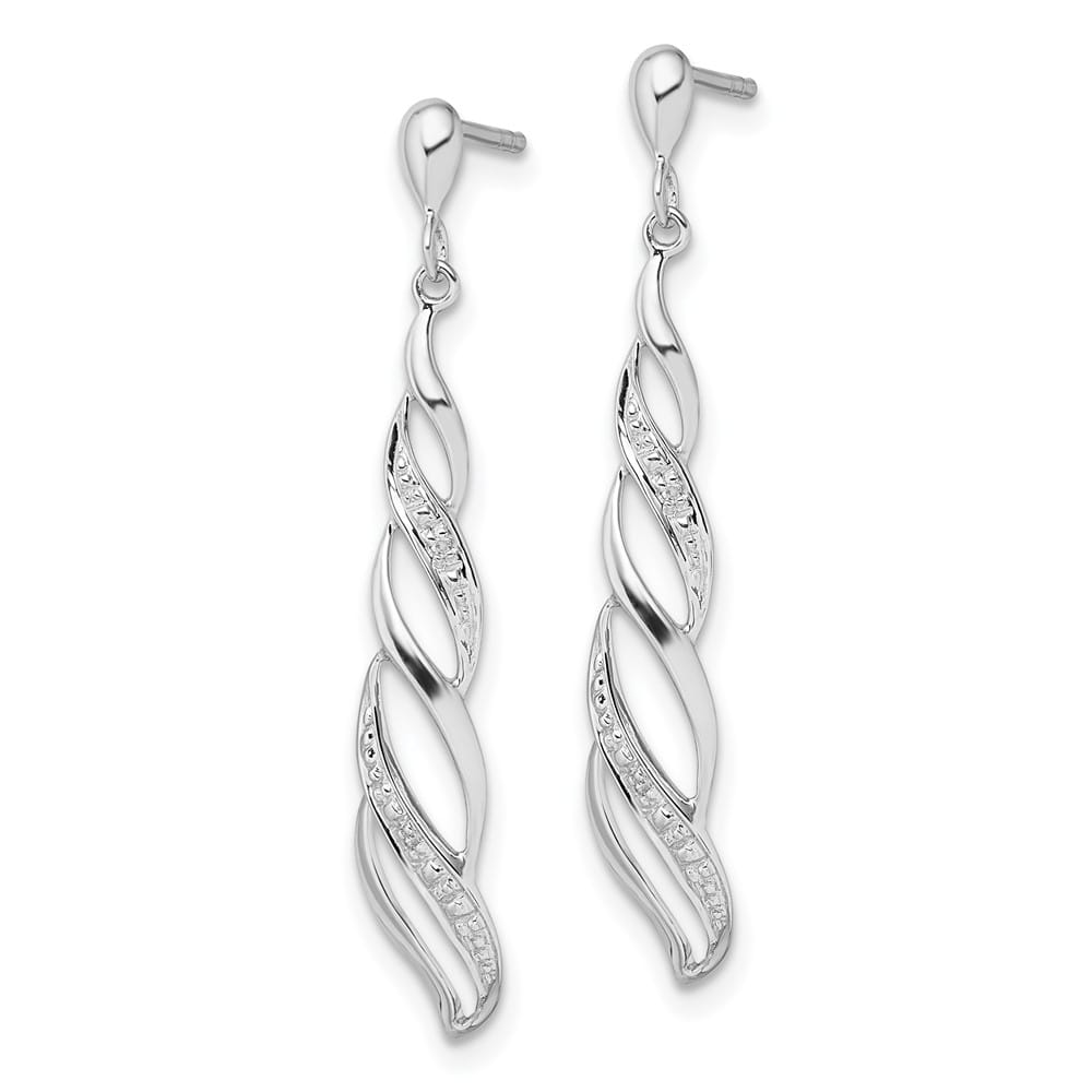 Sterling Silver Diamond Swirl Post Dangle 39 x 7 mm Earrings, view 2 of 4