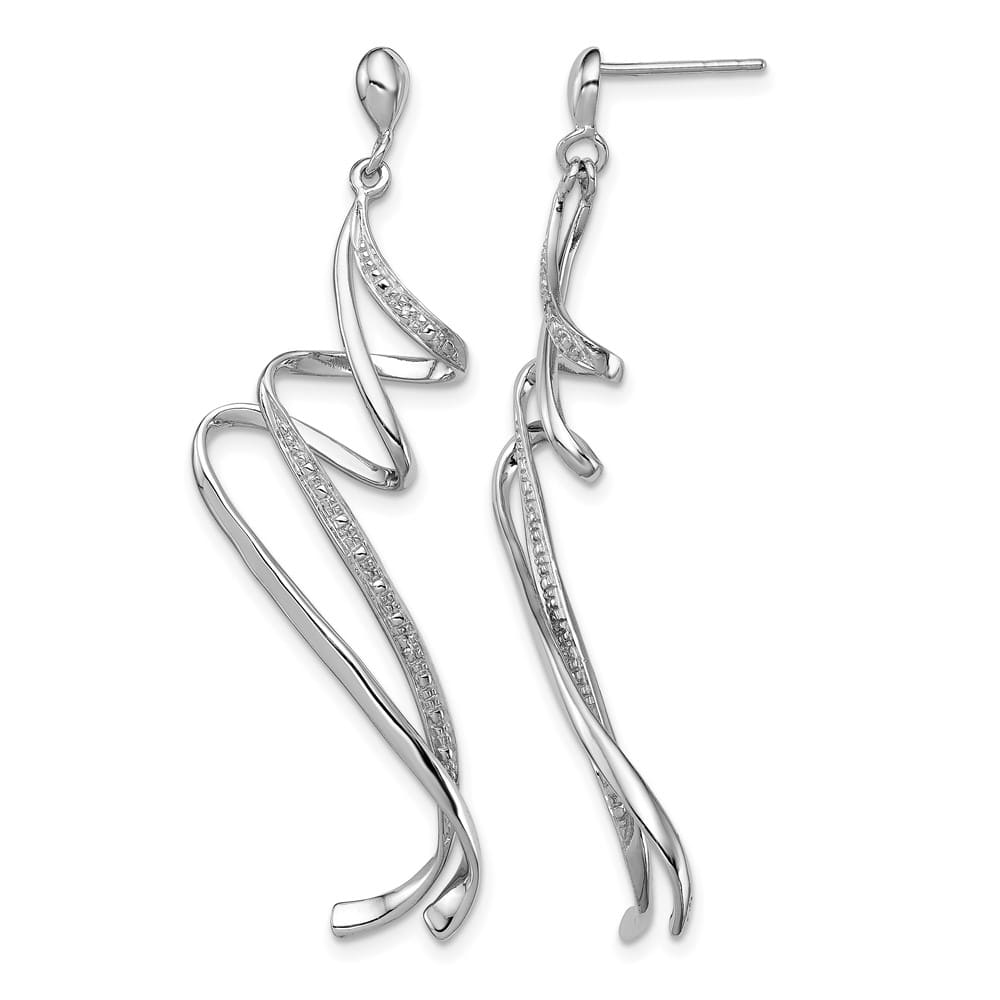 Sterling Silver Diamond Swirl Post Dangle 54 x 13 mm Earrings, view 1 of 2