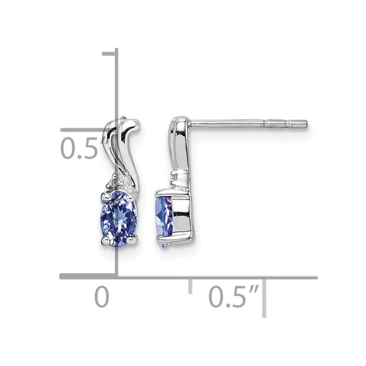 Sterling Silver Diamond & Tanzanite Oval Post 10 x 4 mm Earrings, view 4 of 4