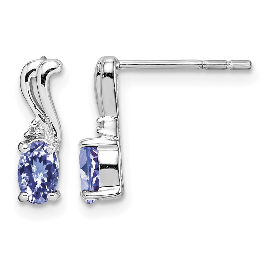 Sterling Silver Diamond & Tanzanite Oval Post 10 x 4 mm Earrings, view 1 of 4