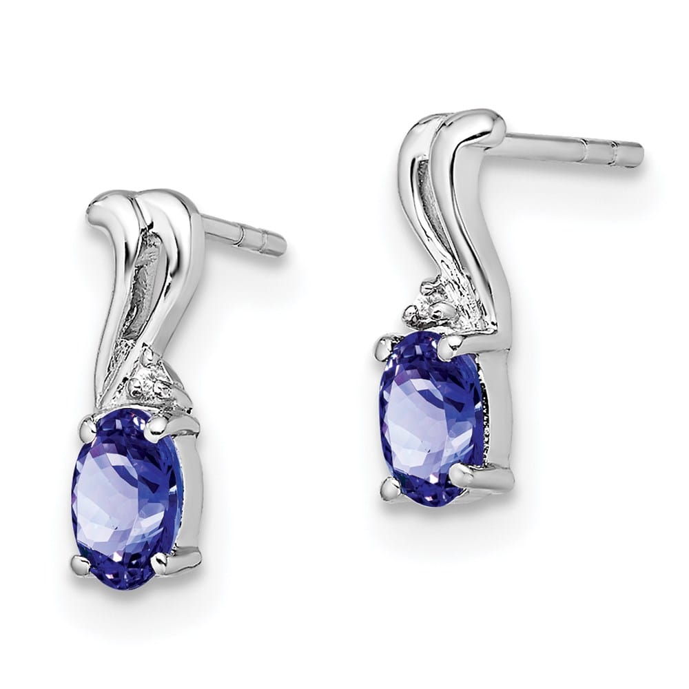 Sterling Silver Diamond & Tanzanite Oval Post 10 x 4 mm Earrings, view 2 of 4
