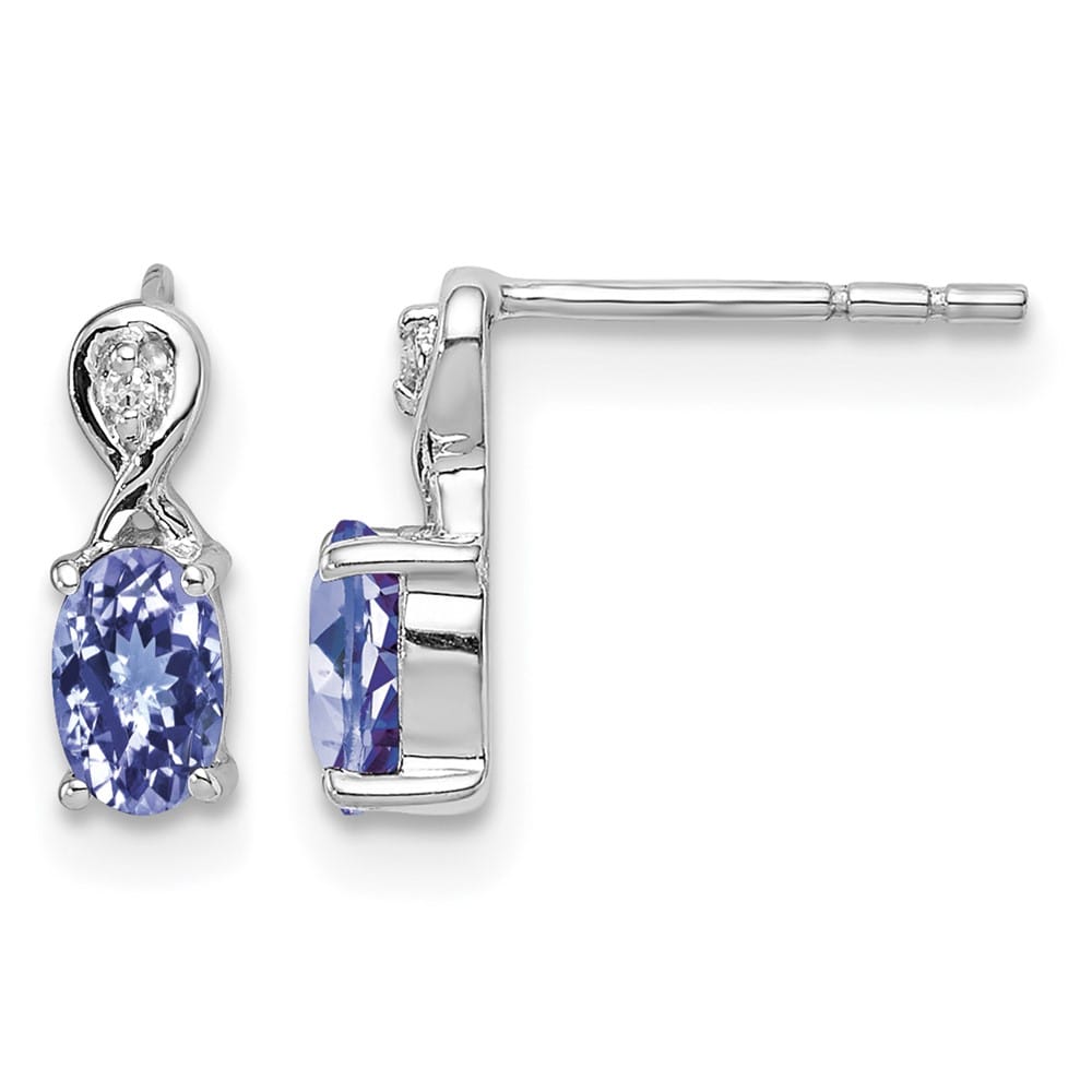 Sterling Silver Diamond & Tanzanite Oval Post 11 x 9 mm Earrings, view 1 of 4