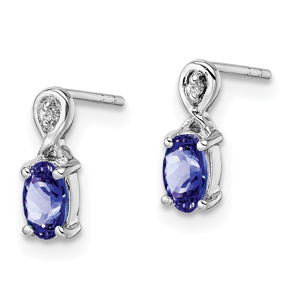 Sterling Silver Diamond & Tanzanite Oval Post 11 x 9 mm Earrings, view 2 of 4