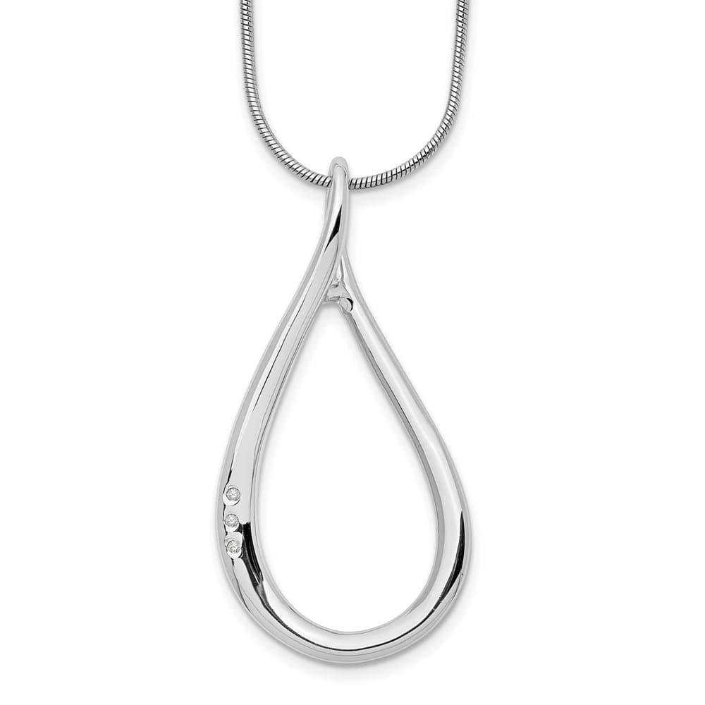 Sterling Silver Diamond Teardrop 3 Stone Snake Chain 20 inch Necklace