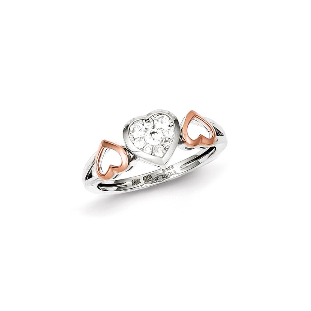 Sterling Silver Diamond Three Heart Ring Ladies Stock Size 8 Ring Are Refundable
