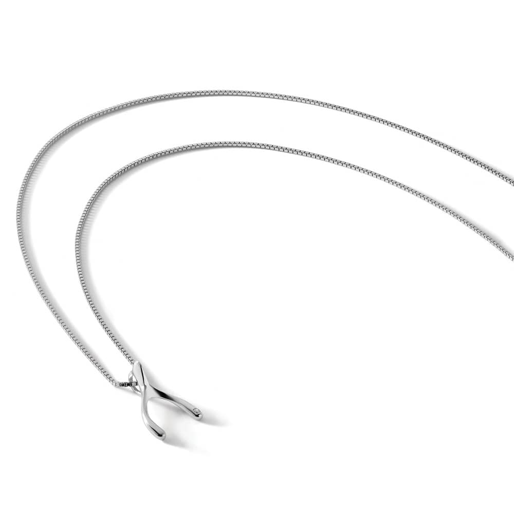 Sterling Silver Diamond Wishbone Slide Pendant 20 inch Necklace
