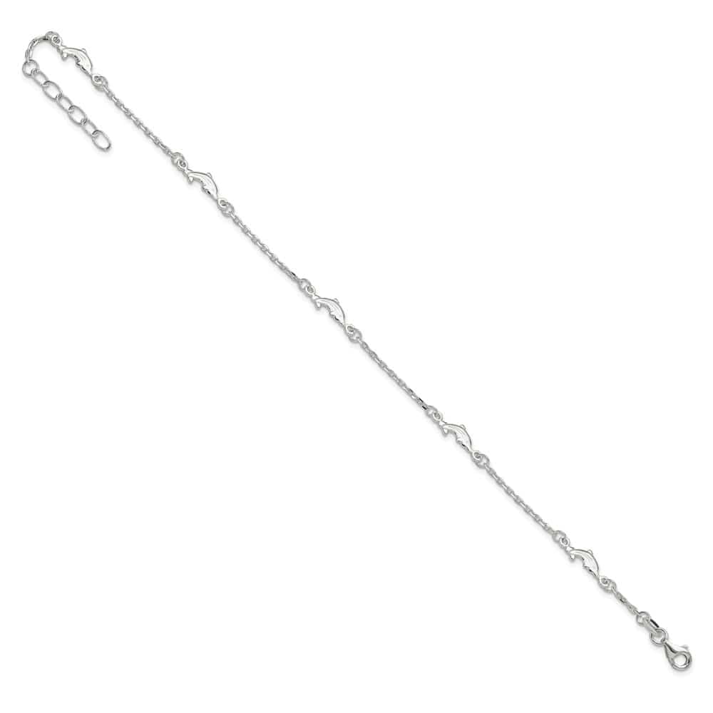 Sterling Silver Dolphin 5-Station on Cable Link Anklet